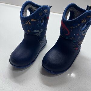 Kids Navy Blue Patterned Boots